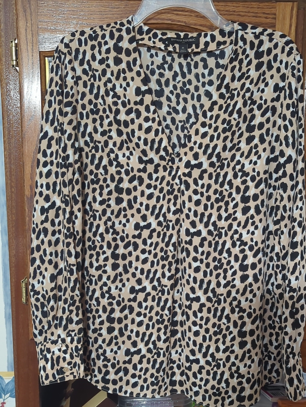 Banana Republic Beige and Black Leopard-Print V-Neck Blouse